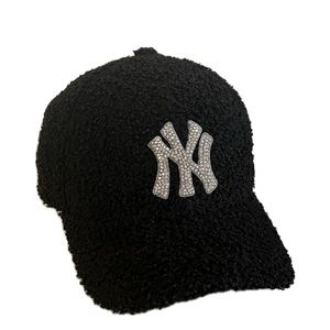 NEW “NY” custom Sherpa Rhinestone Logo Ponytail baseball cap w/ satin lining